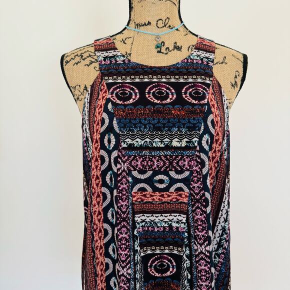 Amy Matto Aztec Tribal Geometric Print Sleevless Zippered Back Top XS - Picture 3 of 7